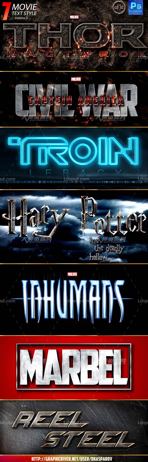 Movie Text Style Vol.5,PS图层样式－7个电影片头字体效果